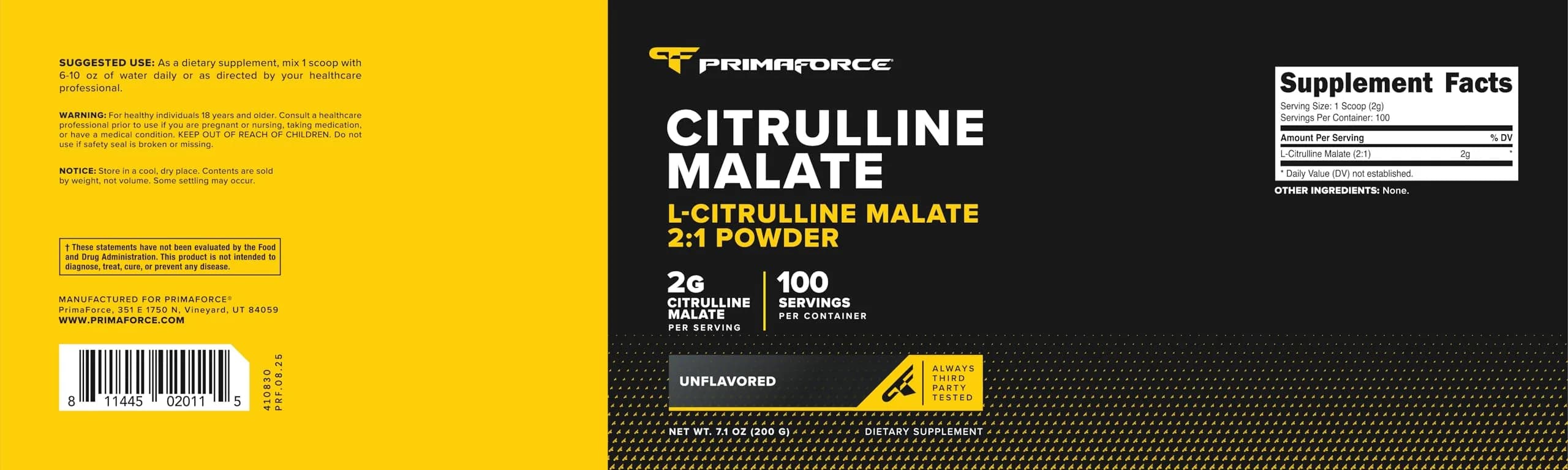 PrimaForce L-Citrulline Malate Powder 200g (7oz) | Vegan, Non-GMO Pre-Workout for Energy & Recovery - view 5