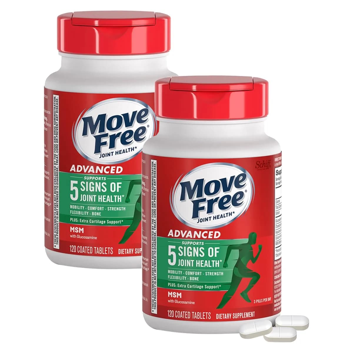 Move Free Advanced Plus MSM Coated Tablets 240 Count (Pack of 2) | Joint Health Supplement with Glucosamine and Chondroitin — Red
