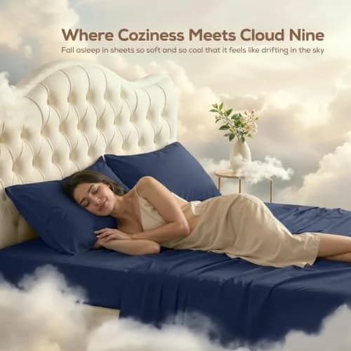 Utopia Bedding King Sheets Set 16" Deep Pocket Navy | Soft, Durable & Easy Care thumbnail 4