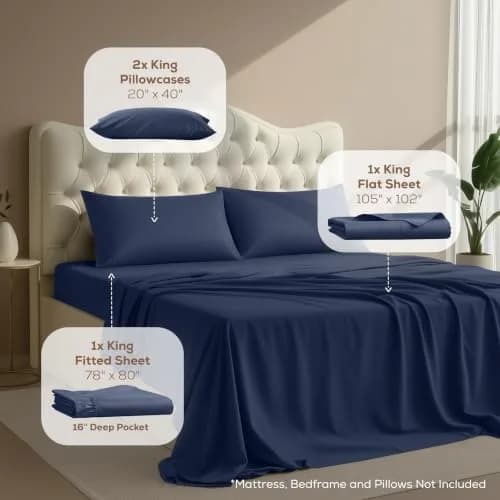 Utopia Bedding King Sheets Set 16" Deep Pocket Navy | Soft, Durable & Easy Care thumbnail 2