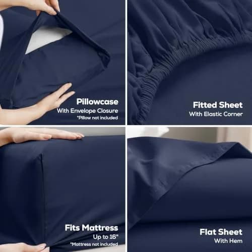 Utopia Bedding King Sheets Set 16" Deep Pocket Navy | Soft, Durable & Easy Care thumbnail 3