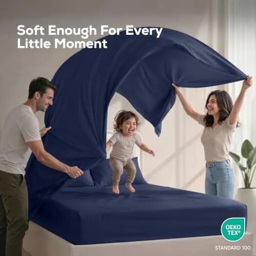 Utopia Bedding Full Sheets Set, 4 Pieces, Navy | Deep Pocket, Fade-Resistant, Microfiber thumbnail 5