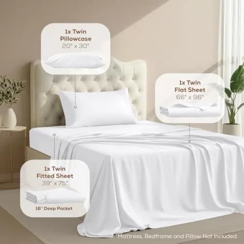 Utopia Bedding Twin Sheets Set, 3 Pieces 16" Deep Pocket White | Soft, Durable Microfiber Bedding thumbnail 2