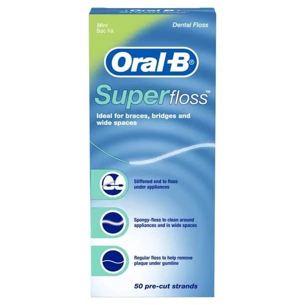 Oral-B Super Floss Mint Dental Floss for Braces Bridges - 100 Strips (2-Pack) | Triple-Action Cleaning for Braces & Bridges thumbnail 8
