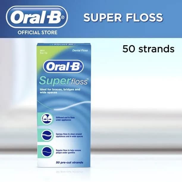 Oral-B Super Floss Mint Dental Floss for Braces Bridges - 100 Strips (2-Pack) | Triple-Action Cleaning for Braces & Bridges - view 3