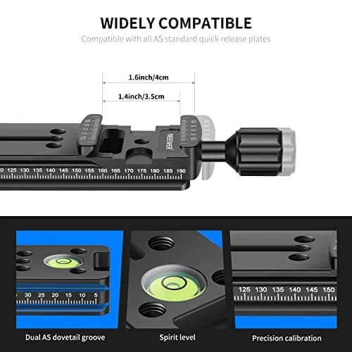 Neewer 200mm Professional Rail Nodal Slide Metal Quick Release Clamp for Camera | Precision Laser Engraved Scale & Spirit Level thumbnail 4