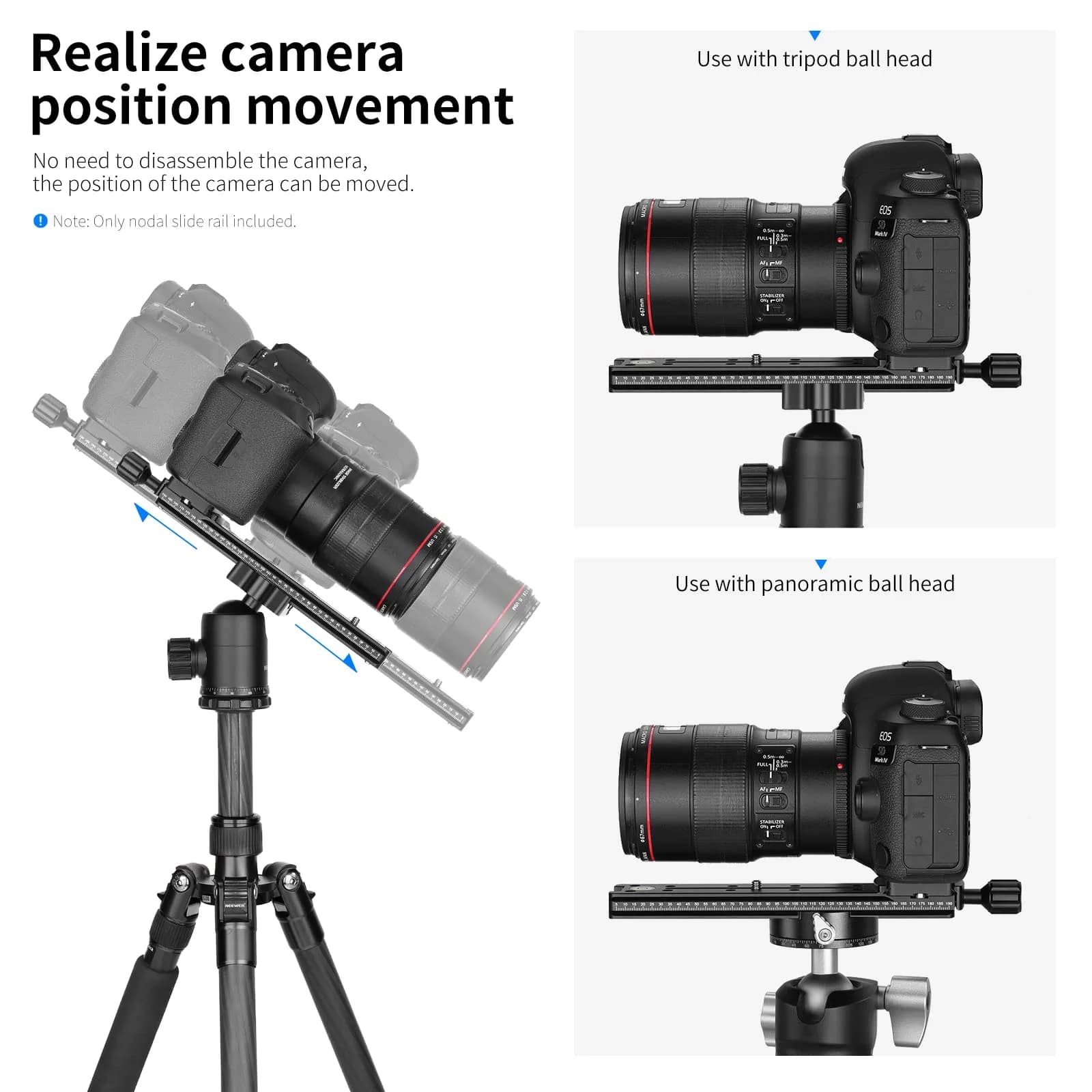 Neewer 200mm Professional Rail Nodal Slide Metal Quick Release Clamp for Camera | Precision Laser Engraved Scale & Spirit Level - view 5