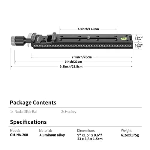 Neewer 200mm Professional Rail Nodal Slide Metal Quick Release Clamp for Camera | Precision Laser Engraved Scale & Spirit Level thumbnail 2