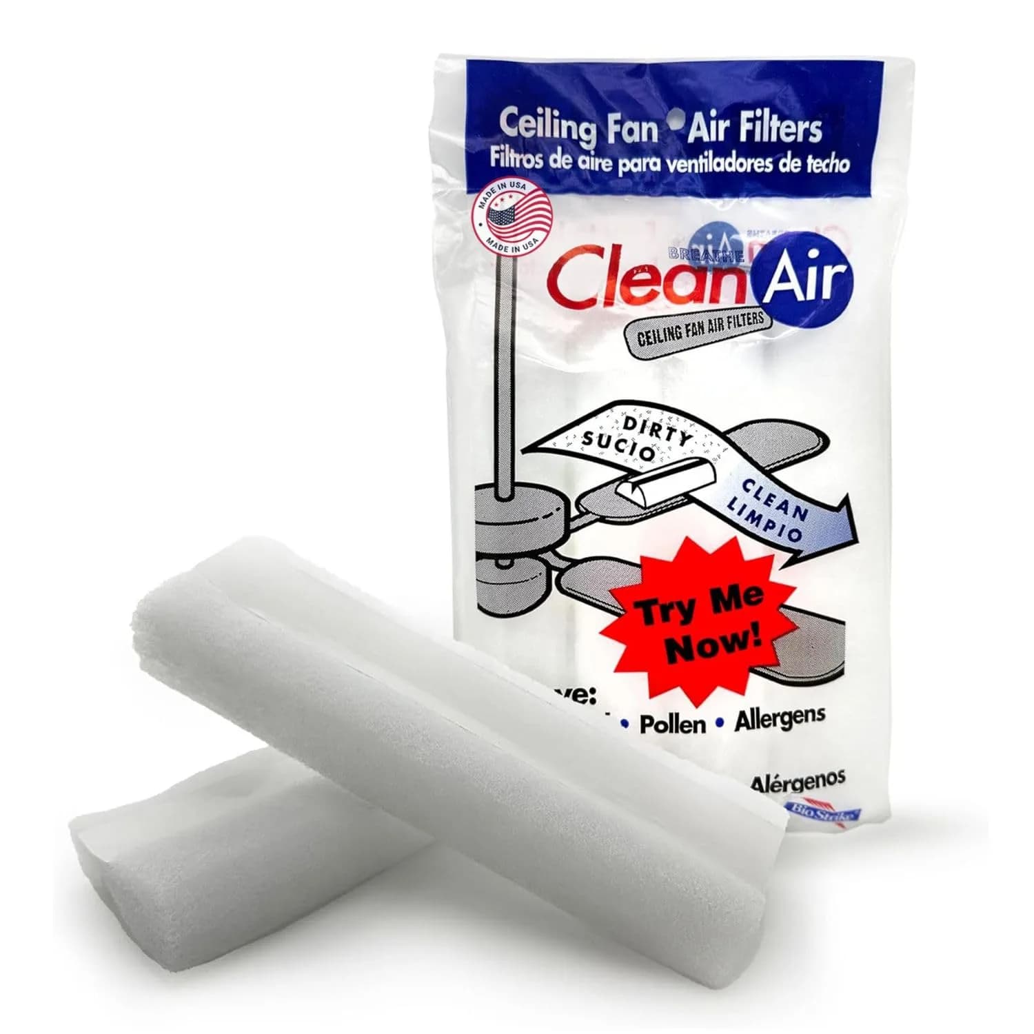 BioStrike Ceiling Fan Air Filters for Blades | Dust & Allergen Catcher, Peel & Stick, Made in USA — White