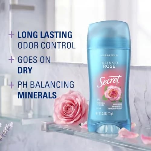 Secret Invisible Solid Antiperspirant Deodorant for Women, Rose Scent, 2.6 oz thumbnail 2