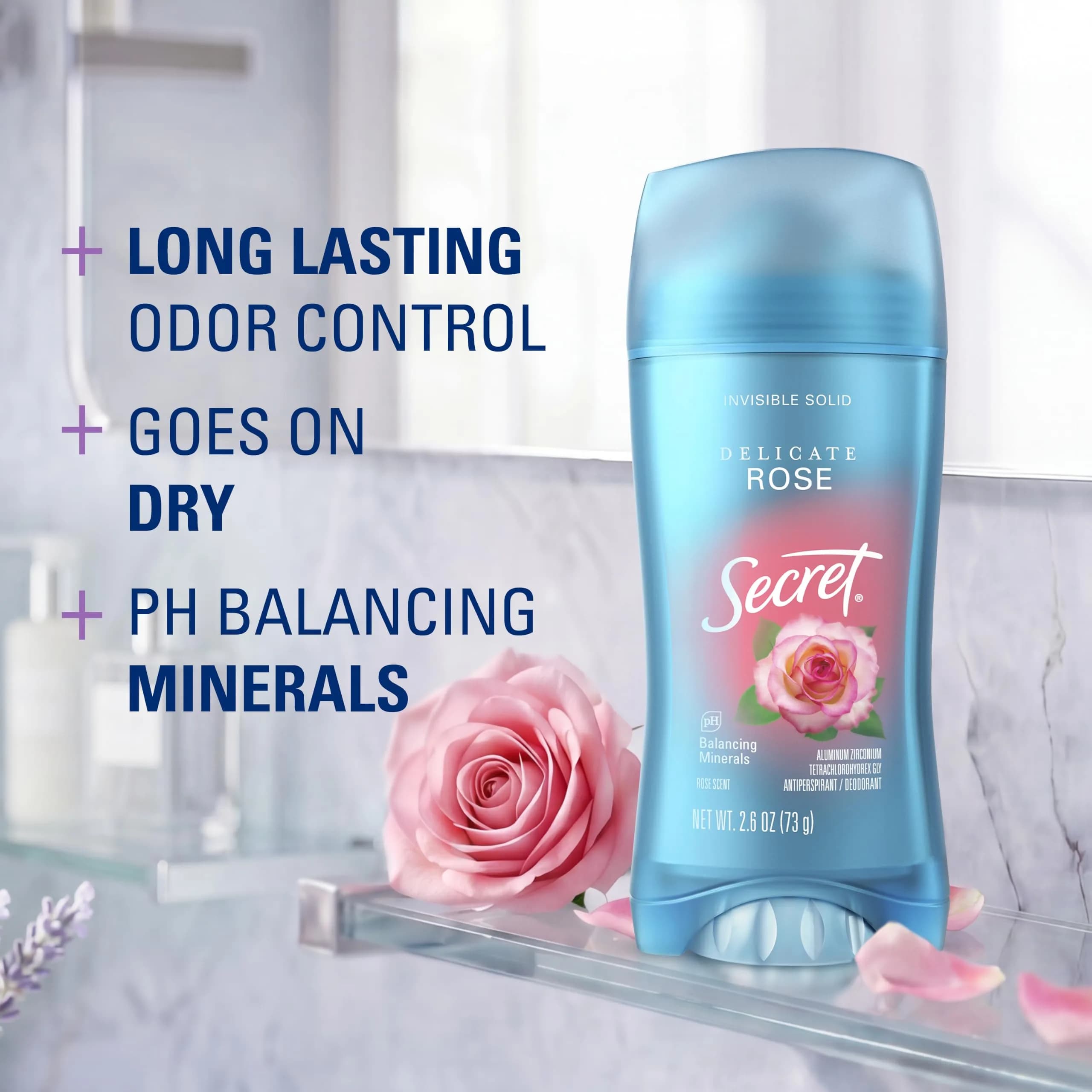 Secret Invisible Solid Antiperspirant Deodorant for Women, Rose Scent, 2.6 oz - view 2