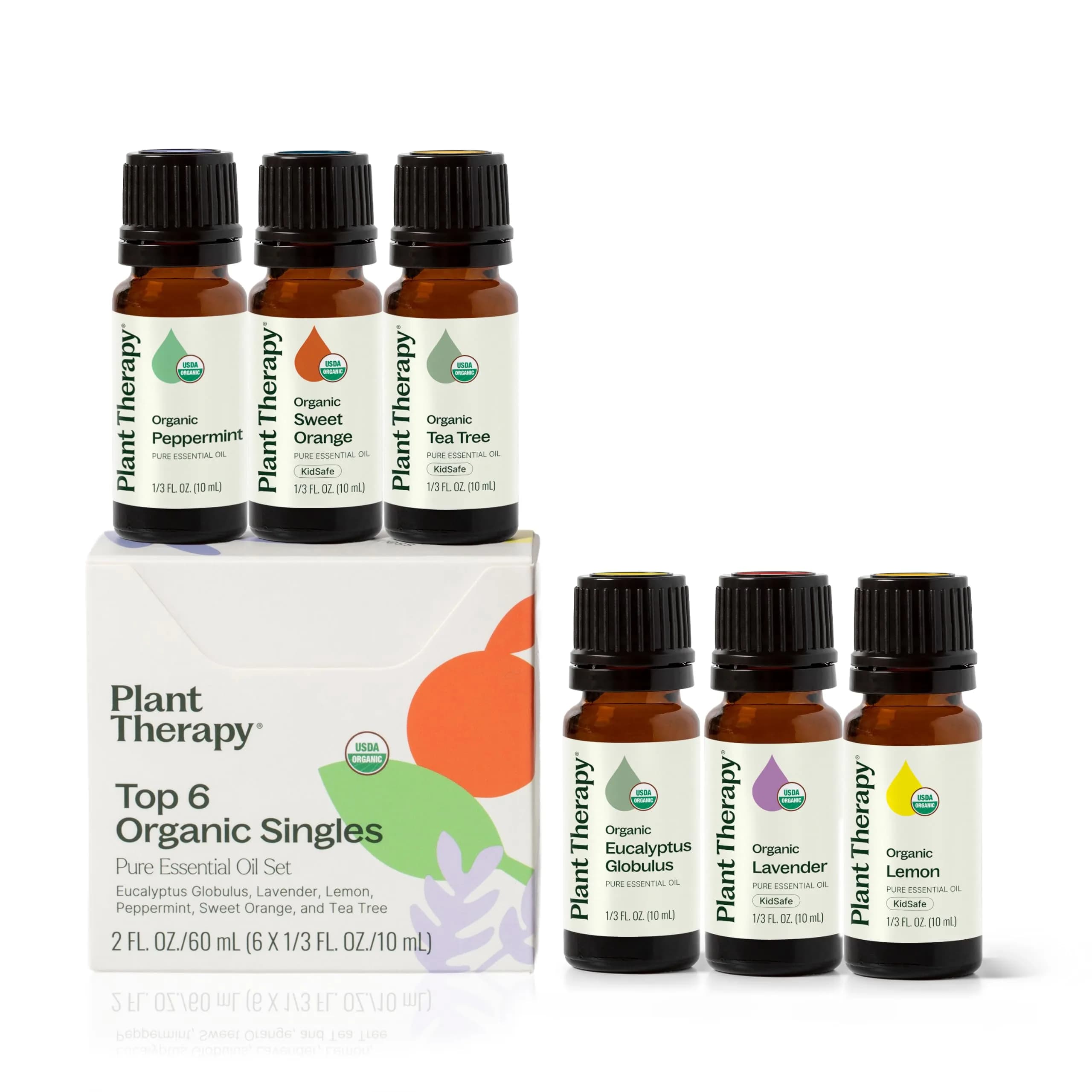 Plant Therapy Top 6 USDA Organic Essential Oil Set for Diffusion & Topical | 6x10mL, Pure & Certified — 0.5 Fl Oz