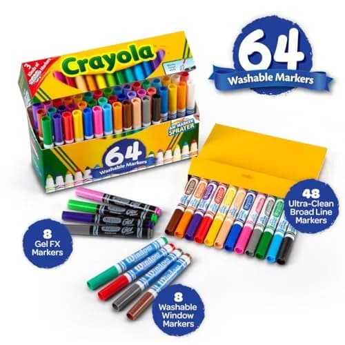 Crayola Washable Broad Line Marker Variety Set (64ct) | Ultra-Clean, Gel FX, & Window Markers for Kids & Crafts thumbnail 3