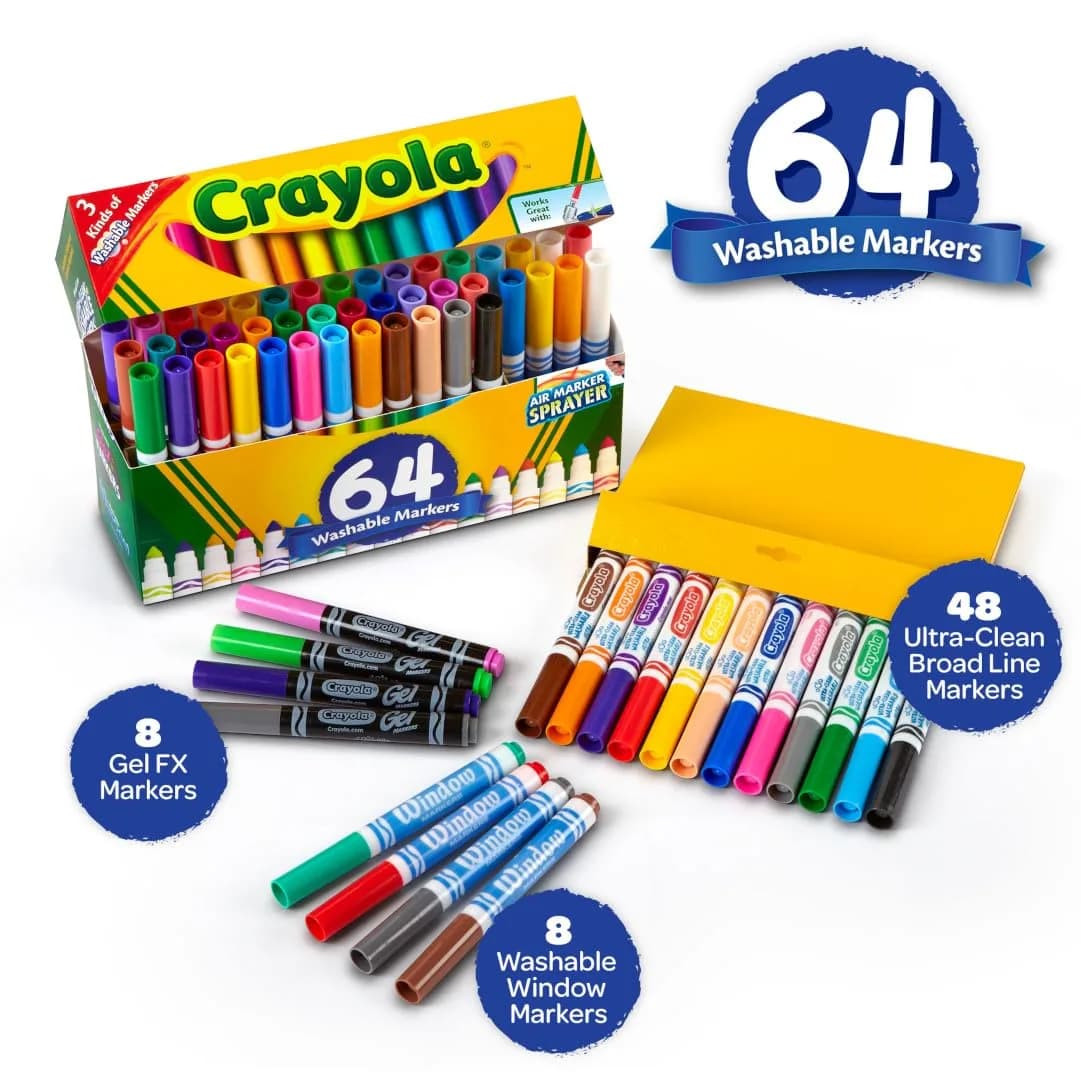 Crayola Washable Broad Line Marker Variety Set (64ct) | Ultra-Clean, Gel FX, & Window Markers for Kids & Crafts - view 3