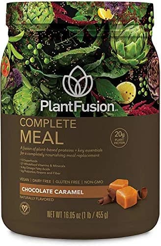 PlantFusion Complete Meal Replacement Shake - Plant Based Protein Powder with Superfoods, Greens & Probiotics - Vegan, Gluten Free, Soy Free, Non-Dairy, No Sugar, Non-GMO - Chocolate Caramel 15.9 oz (Pack of 1) | Complete Nutrition thumbnail 1