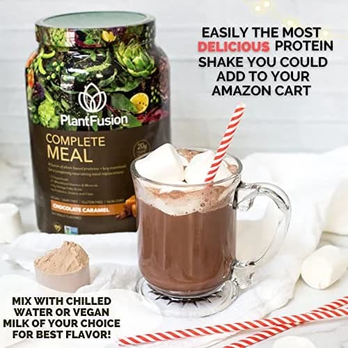 PlantFusion Complete Meal Replacement Shake - Plant Based Protein Powder with Superfoods, Greens & Probiotics - Vegan, Gluten Free, Soy Free, Non-Dairy, No Sugar, Non-GMO - Chocolate Caramel 15.9 oz (Pack of 1) | Complete Nutrition thumbnail 3