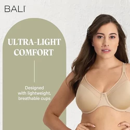 Bali Women's One Smooth U Ultra Light Illusion Neckline Underwire Bra, Nude, 38DD | Seamless, Supportive & Breathable thumbnail 3