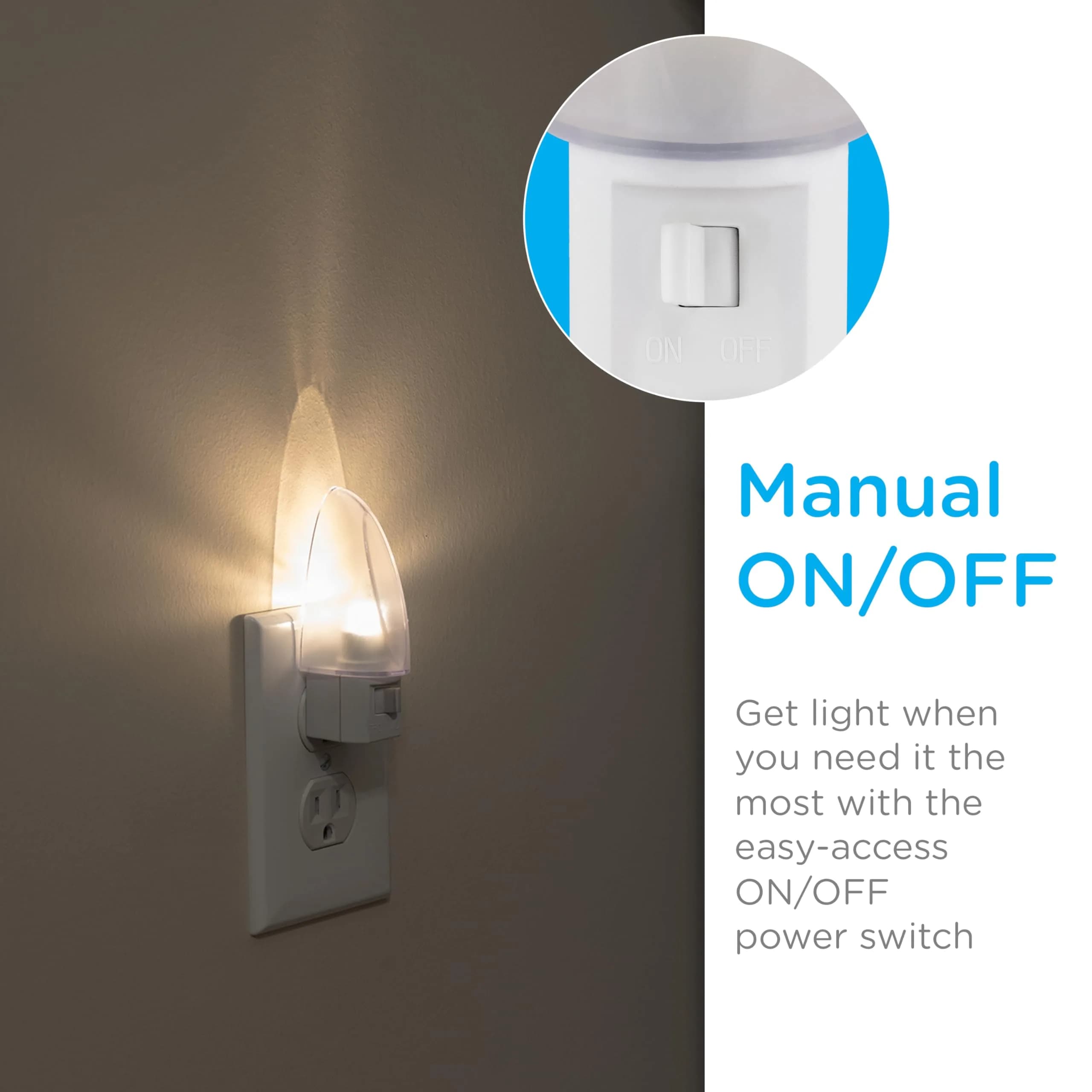 Lights By Night Plug-in LED Night Light with Manual On/Off Switch, Clear Shade (1 Pack, Warm White) - view 2