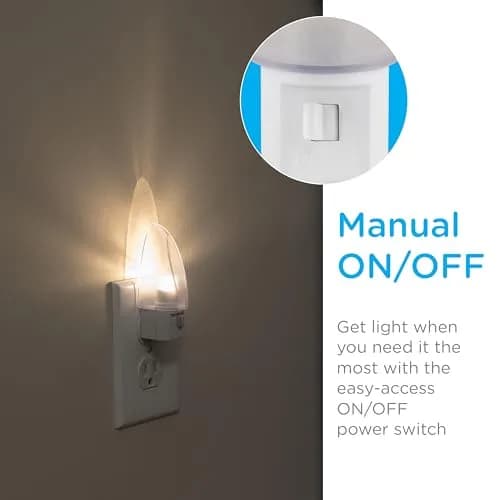 Lights By Night Plug-in LED Night Light with Manual On/Off Switch, Clear Shade (1 Pack, Warm White) thumbnail 2