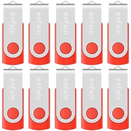 Enfain 16GB USB 2.0 Flash Drive 10-Pack Red | Swivel Cap, 160GB Total Storage | 3.2 cm (1.25 in) x 1.9 cm (0.75 in) thumbnail 1