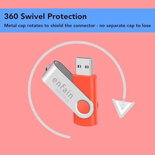 Enfain 16GB USB 2.0 Flash Drive 10-Pack Red | Swivel Cap, 160GB Total Storage | 3.2 cm (1.25 in) x 1.9 cm (0.75 in) thumbnail 3