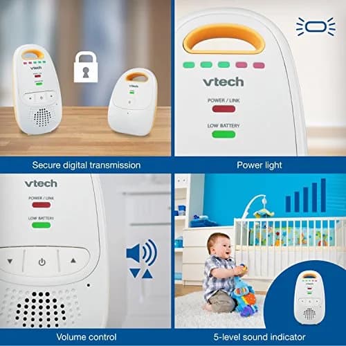 VTech Audio Baby Monitor DM111 — No Static DECT 6.0, No WiFi, Hack-Proof | 8Hr Battery, 1000ft Range, 5-Level Sound Indicator thumbnail 5