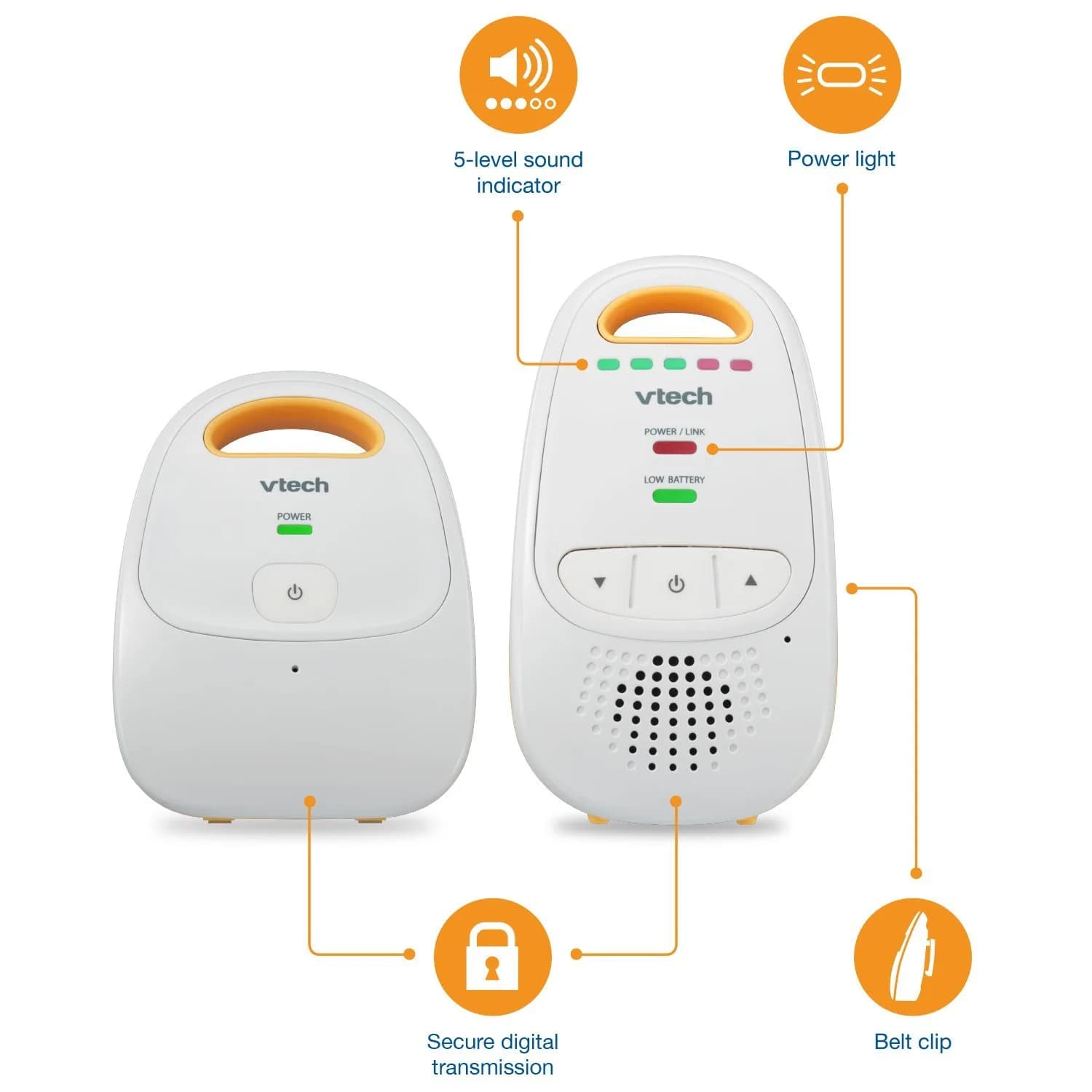 VTech Audio Baby Monitor DM111 — No Static DECT 6.0, No WiFi, Hack-Proof | 8Hr Battery, 1000ft Range, 5-Level Sound Indicator - view 6