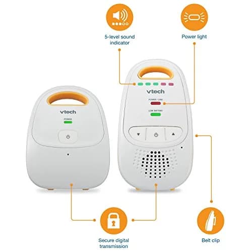 VTech Audio Baby Monitor DM111 — No Static DECT 6.0, No WiFi, Hack-Proof | 8Hr Battery, 1000ft Range, 5-Level Sound Indicator thumbnail 6
