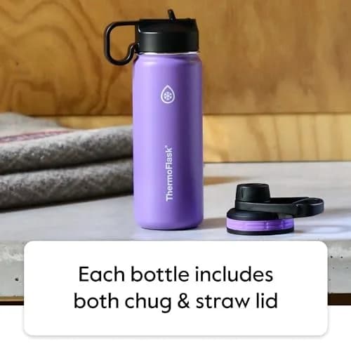 ThermoFlask 40 oz (1180 ml) Double Wall Vacuum Insulated Stainless Steel Water Bottle with Chug & Straw Lids | Keeps Drinks Cold 24 hr, Hot 12 hr thumbnail 3