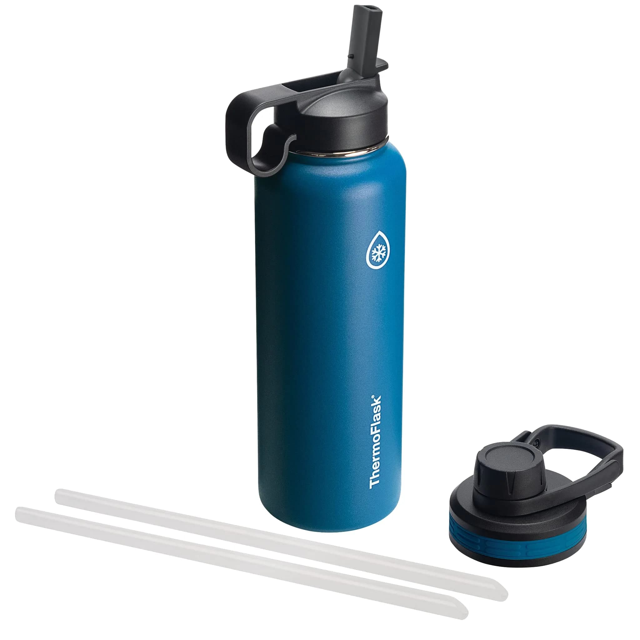 ThermoFlask 40 oz (1180 ml) Double Wall Vacuum Insulated Stainless Steel Water Bottle with Chug & Straw Lids | Keeps Drinks Cold 24 hr, Hot 12 hr - main product image