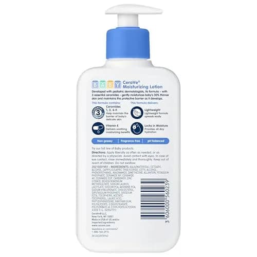 CeraVe Baby Moisturizing Lotion with Ceramides, Niacinamide & Vitamin E, Fragrance-Free, 237ml (8 Fl Oz) thumbnail 7