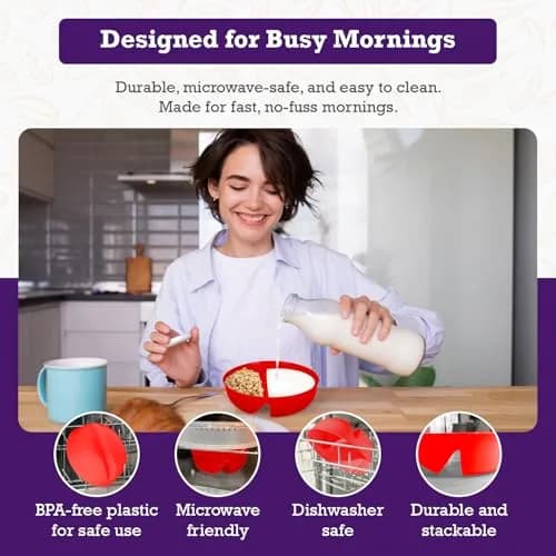 Just Solutions Crunch Anti-Soggy Cereal Bowl 7 in x 2.5 in | Keeps Cereal Fresh & Crunchy, Microwave & Dishwasher Safe thumbnail 5
