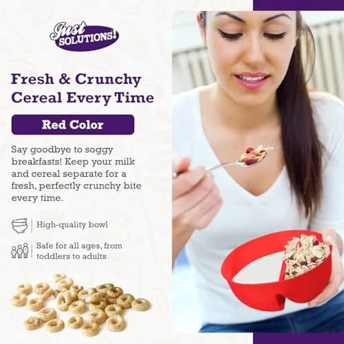 Just Solutions Crunch Anti-Soggy Cereal Bowl 7 in x 2.5 in | Keeps Cereal Fresh & Crunchy, Microwave & Dishwasher Safe thumbnail 2