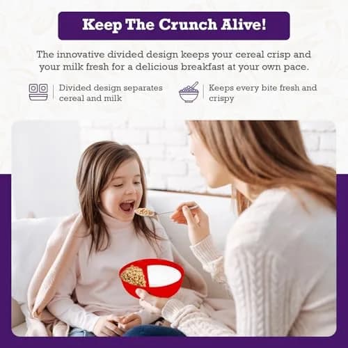 Just Solutions Crunch Anti-Soggy Cereal Bowl 7 in x 2.5 in | Keeps Cereal Fresh & Crunchy, Microwave & Dishwasher Safe thumbnail 3