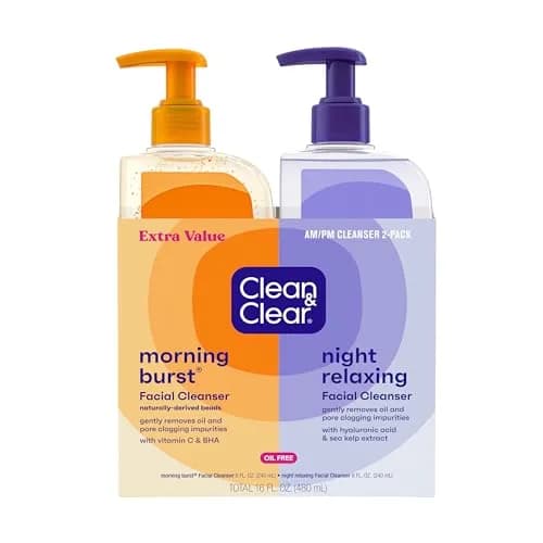 Clean & Clear Oil-Free Facial Cleansers Morning Burst & Night Relaxing 192 fl oz (16 oz 2 Count Pack of 12) | Gentle Daily Cleansing thumbnail 1