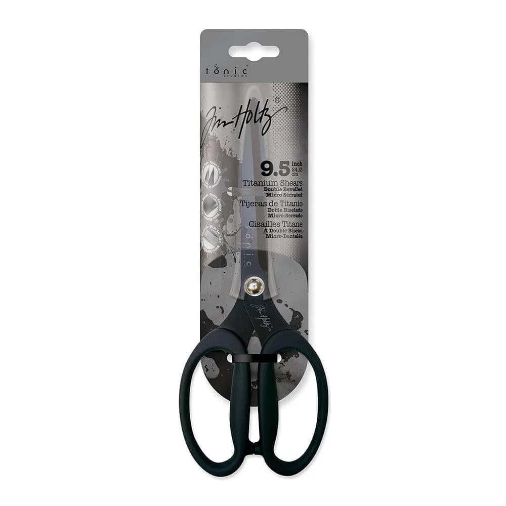 Tonic Studios Scissors All Purpose 9.5 Inch Titanium Snips | Micro Serrated, Non Stick Craft Tool — Colors May Vary