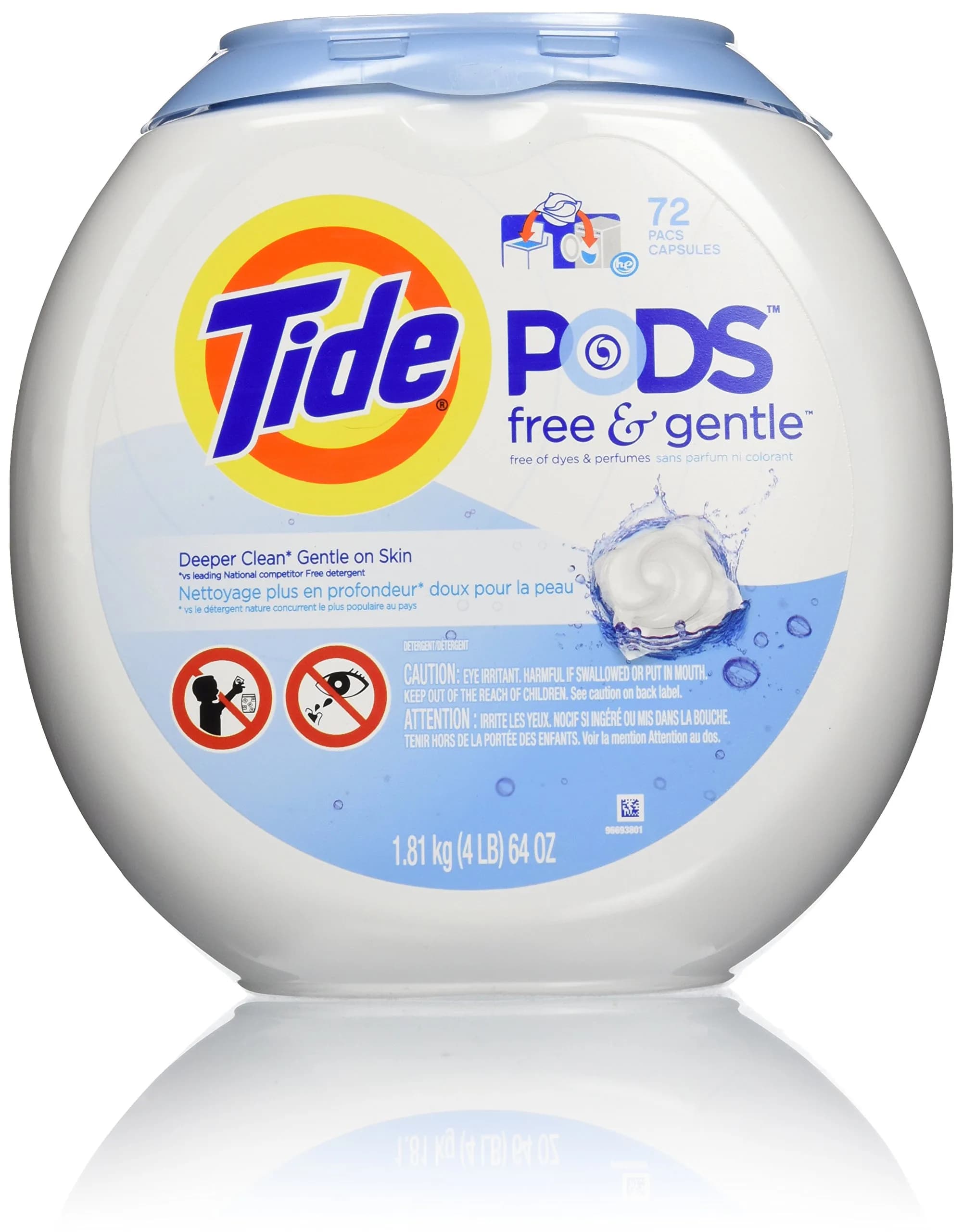 Tide PODS Free & Gentle Laundry Detergent Pacs, 102 Count | Hypoallergenic & Dye-Free Formula — Unscented