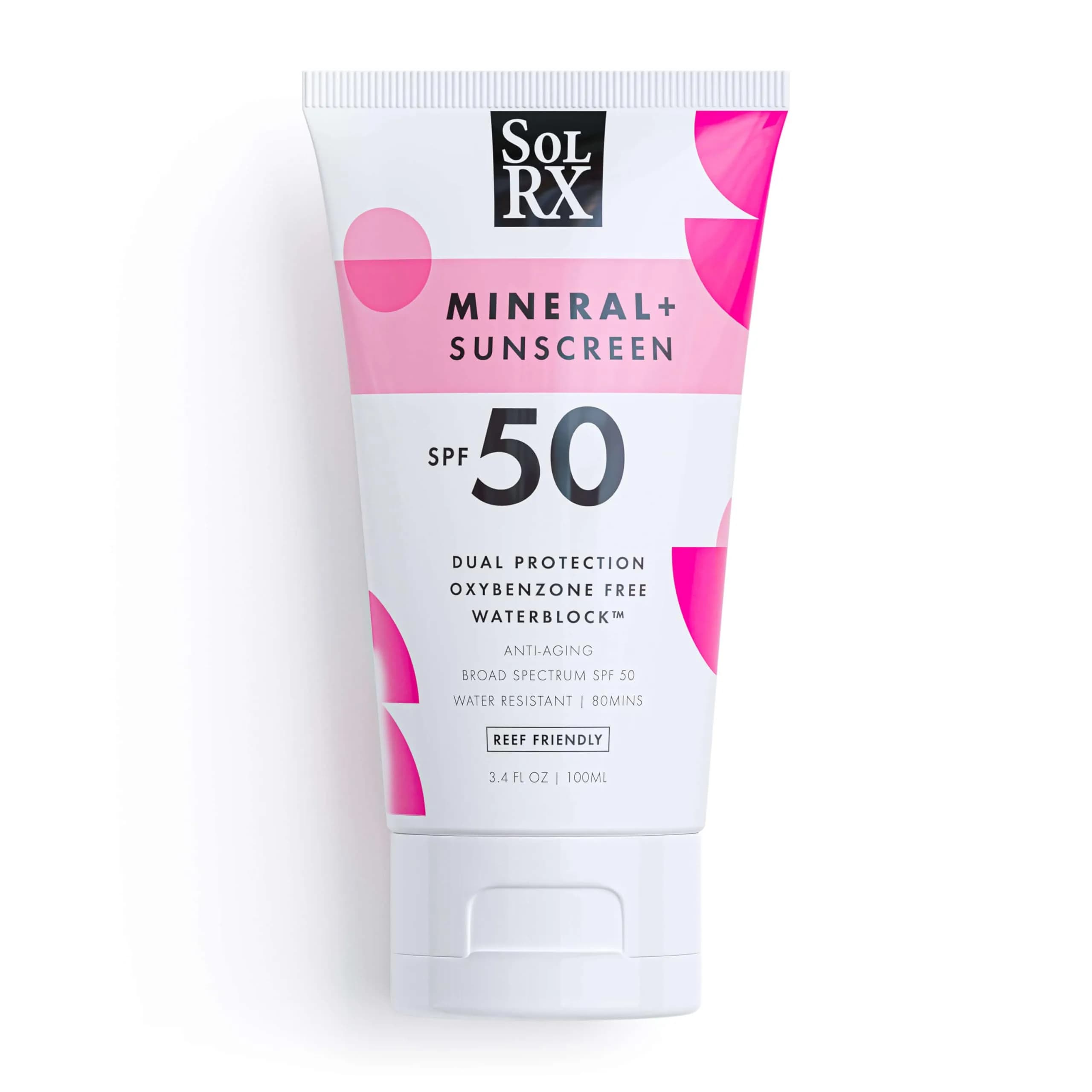 SolRX MINERAL+ SPF 50 Zinc Oxide Sunscreen 3.4 Ounce | Reef Safe, Water & Sweat Resistant, Broad Spectrum — 3.4 Ounce