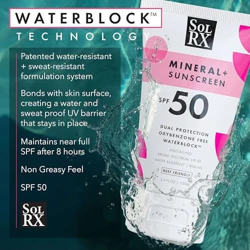 SolRX MINERAL+ SPF 50 Zinc Oxide Sunscreen 3.4 Ounce | Reef Safe, Water & Sweat Resistant, Broad Spectrum thumbnail 3