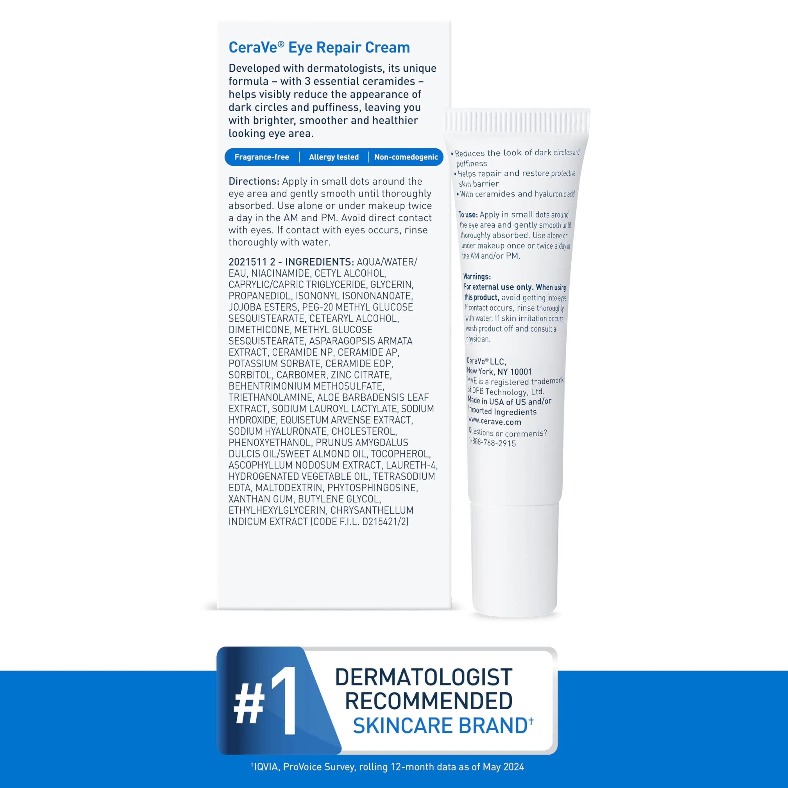 CeraVe Eye Repair Cream 14ml (0.5 Fl Oz) | Hydrates, Depuffs, and Brightens Under Eyes - view 6