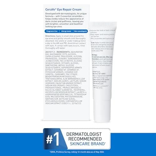 CeraVe Eye Repair Cream 14ml (0.5 Fl Oz) | Hydrates, Depuffs, and Brightens Under Eyes thumbnail 6