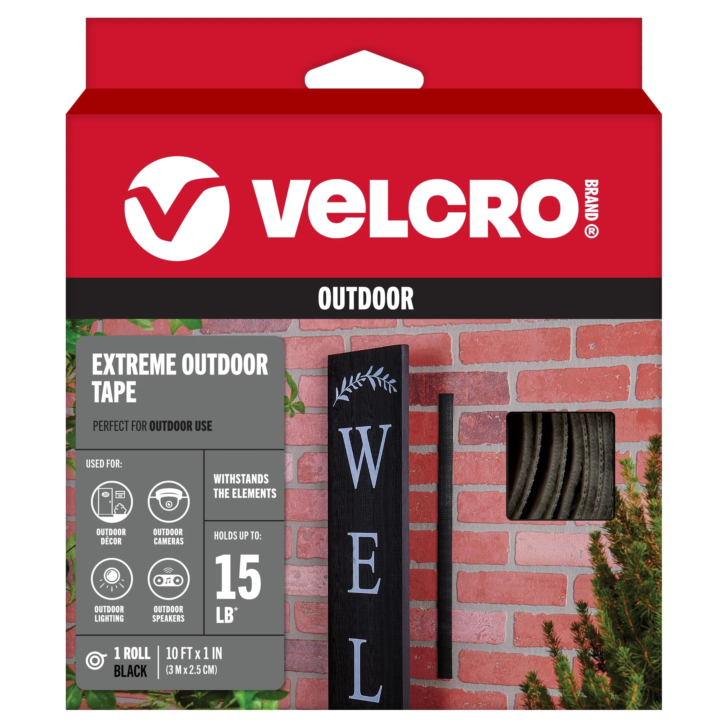 VELCRO Brand Extreme Outdoor Tape, Black | Heavy Duty Weather-Resistant 10ft Roll