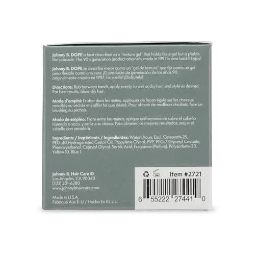 JOHNNY B. Dope Texture Gel 85g (3 oz) | Strong Hold Styling Agent for Men thumbnail 2