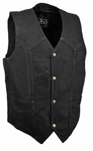 The Bikers Zone Men's 100% Cotton Denim Vest 4X (52) Black | Classic Basic Denim Vest for Men thumbnail 1