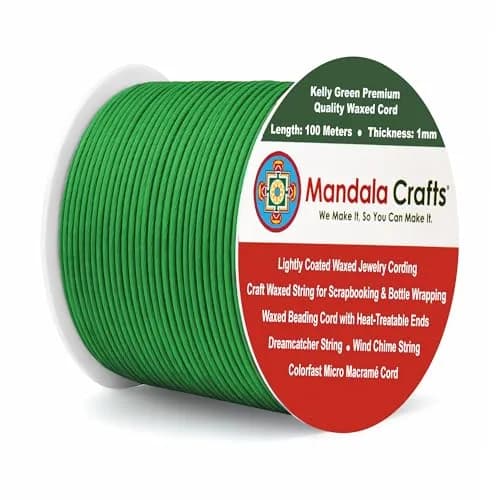 Mandala Crafts 1mm Kelly Green Cotton Waxed Cord 327 ft (109 Yards) | Fade-Resistant & Bleed-Free for Jewelry Making thumbnail 1