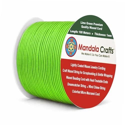 Mandala Crafts 1mm Lime Green Cotton Waxed Cord 327 ft (109 Yards) | Jewelry Making, Knotting, Accessory Assembly thumbnail 1