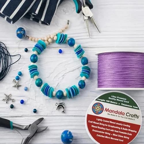 Mandala Crafts 1mm Lime Green Cotton Waxed Cord 327 ft (109 Yards) | Jewelry Making, Knotting, Accessory Assembly thumbnail 5