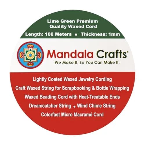 Mandala Crafts 1mm Lime Green Cotton Waxed Cord 327 ft (109 Yards) | Jewelry Making, Knotting, Accessory Assembly thumbnail 7