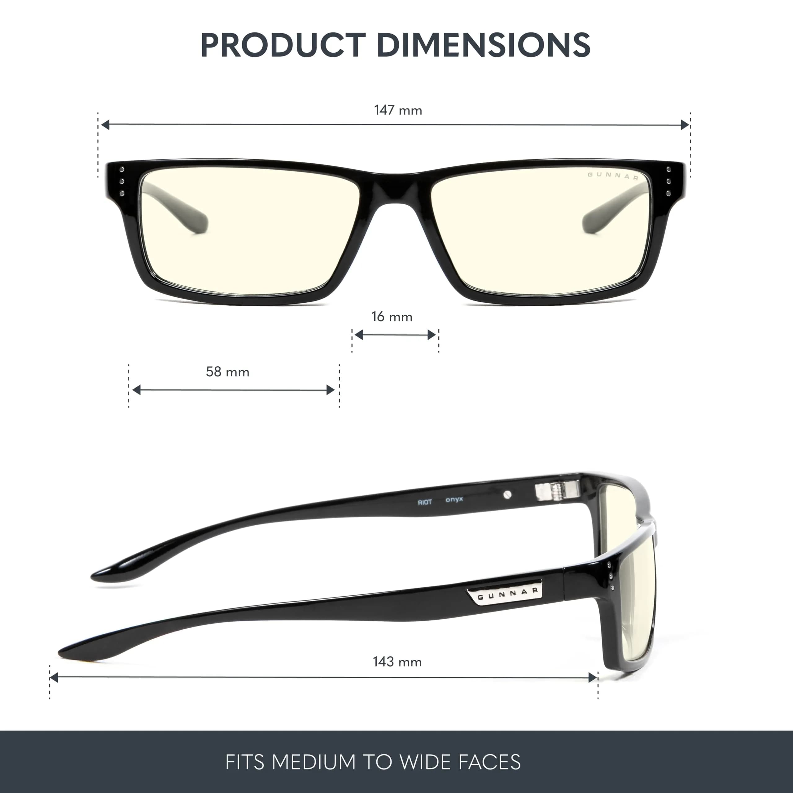 GUNNAR Riot Gaming and Computer Glasses | Blocks 35% Blue Light | Lens Width: 29 mm (1.14 in) | Bridge: 16 mm (0.63 in) | Temple: 140 mm (5.51 in) - view 2