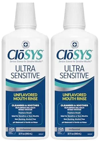 CloSYS Ultra Sensitive Mouthwash 32 Oz (946ml) Pack of 2 | Alcohol-Free, Unflavored, pH Balanced for Gentle Oral Care thumbnail 1